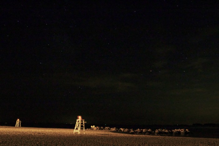 Life guard chairs under the stars