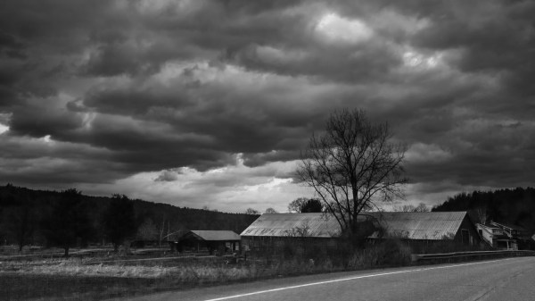 barn in stormy weather