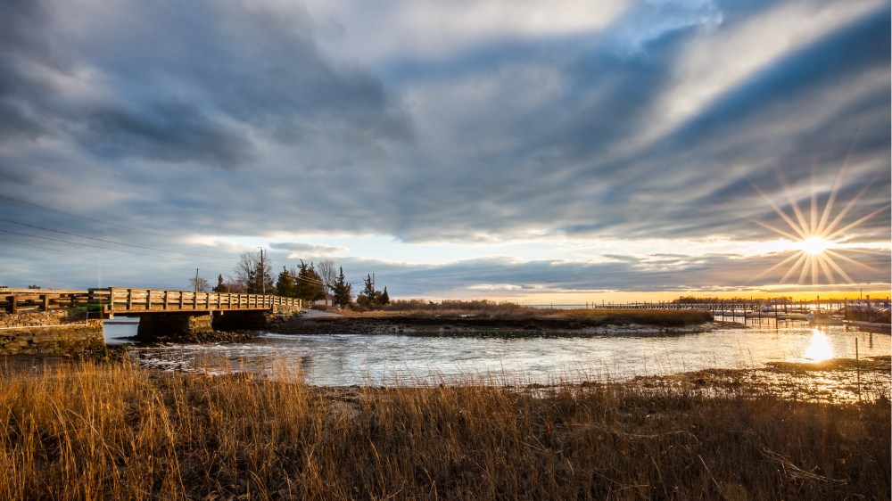 winter sunset over Clinton Harbor