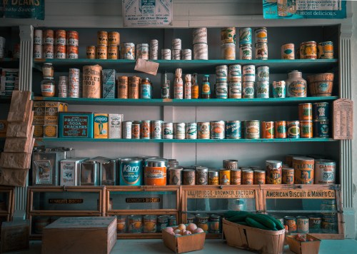 wall of tinned goods